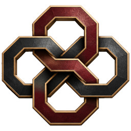 Four interlocking octagons in burgundy, black, and gold, the Art Of Madness emblem.